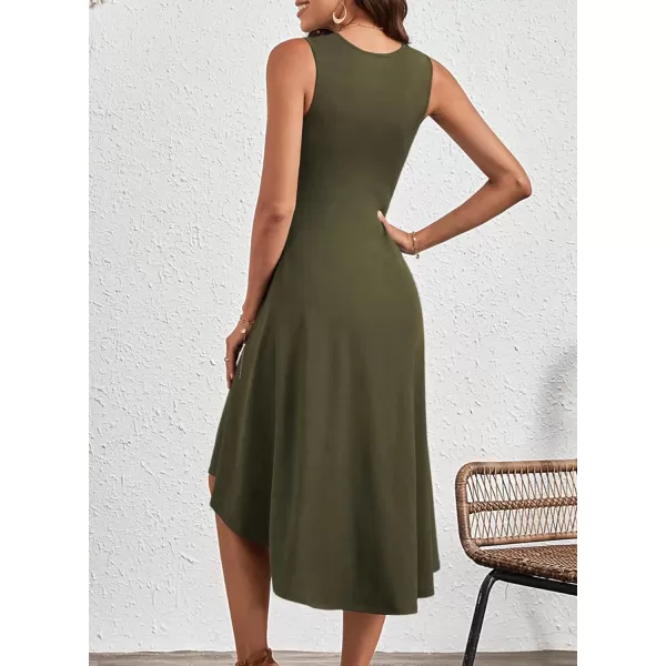 Happy Sailed Women's Formal Midi Dresses Summer Sleeveless Ruched Waist Flowy A Line High Low Cocktail Party Dress