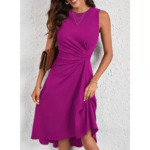 Happy Sailed Women's Formal Midi Dresses Summer Sleeveless Ruched Waist Flowy A Line High Low Cocktail Party Dress