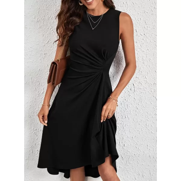 Happy Sailed Women's Formal Midi Dresses Summer Sleeveless Ruched Waist Flowy A Line High Low Cocktail Party Dress