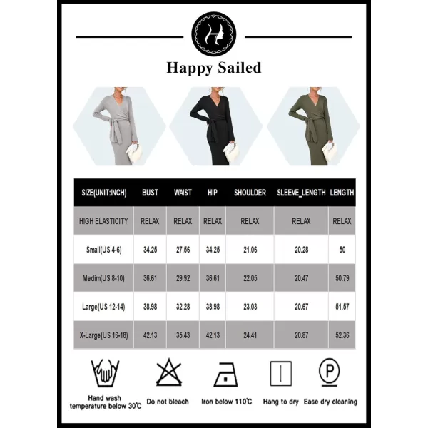Happy Sailed Womens Knit Dress Fall Long Sleeve Wrap V Neck Tie Waist Ribbed Sweater Dresses