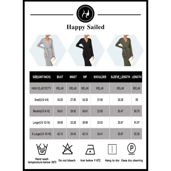 Happy Sailed Womens Knit Dress Fall Long Sleeve Wrap V Neck Tie Waist Ribbed Sweater Dresses