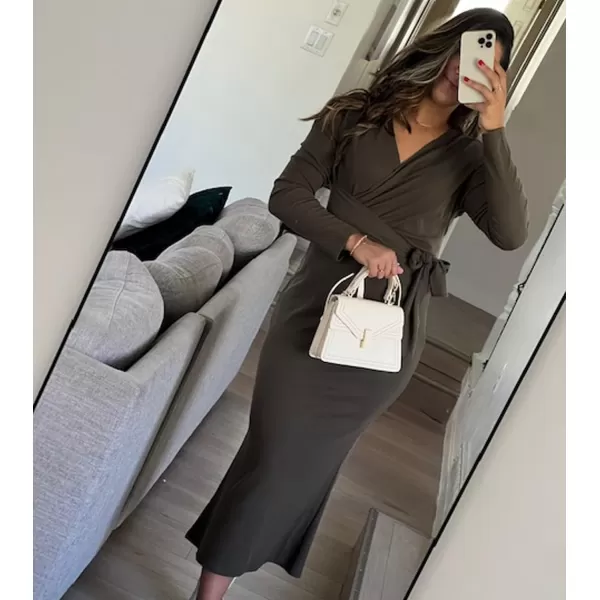 Happy Sailed Womens Knit Dress Fall Long Sleeve Wrap V Neck Tie Waist Ribbed Sweater Dresses