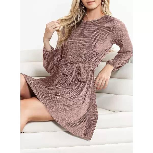 Happy Sailed Women's Velvet Cocktail Dress Fall Fashion Lantern Sleeve High Waist A-Line Skater Party Dresses with Belt