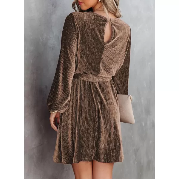 Happy Sailed Women's Velvet Cocktail Dress Fall Fashion Lantern Sleeve High Waist A-Line Skater Party Dresses with Belt