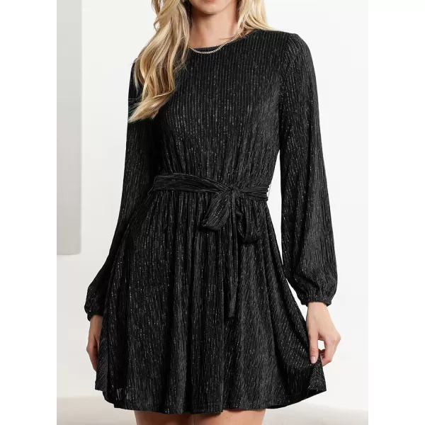 Happy Sailed Women's Velvet Cocktail Dress Fall Fashion Lantern Sleeve High Waist A-Line Skater Party Dresses with Belt