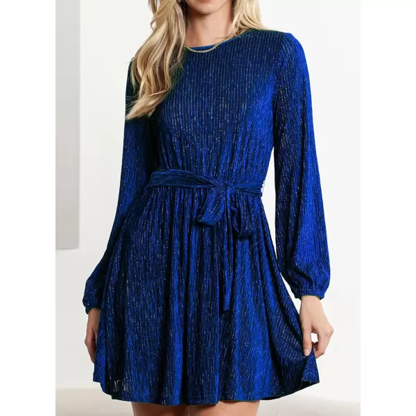 Happy Sailed Women's Velvet Cocktail Dress Fall Fashion Lantern Sleeve High Waist A-Line Skater Party Dresses with Belt