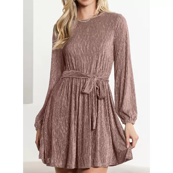 Happy Sailed Women's Velvet Cocktail Dress Fall Fashion Lantern Sleeve High Waist A-Line Skater Party Dresses with Belt