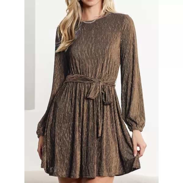 Happy Sailed Women's Velvet Cocktail Dress Fall Fashion Lantern Sleeve High Waist A-Line Skater Party Dresses with Belt