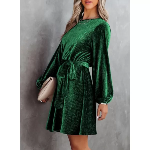 Happy Sailed Women's Velvet Cocktail Dress Fall Fashion Lantern Sleeve High Waist A-Line Skater Party Dresses with Belt