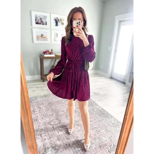 Happy Sailed Women's Velvet Cocktail Dress Fall Fashion Lantern Sleeve High Waist A-Line Skater Party Dresses with Belt