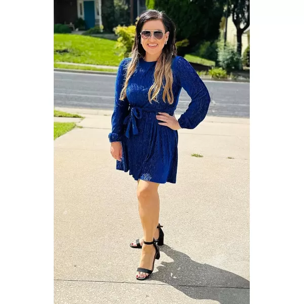 Happy Sailed Women's Velvet Cocktail Dress Fall Fashion Lantern Sleeve High Waist A-Line Skater Party Dresses with Belt