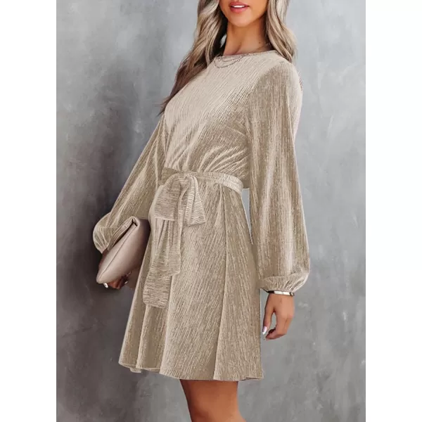 Happy Sailed Women's Velvet Cocktail Dress Fall Fashion Lantern Sleeve High Waist A-Line Skater Party Dresses with Belt