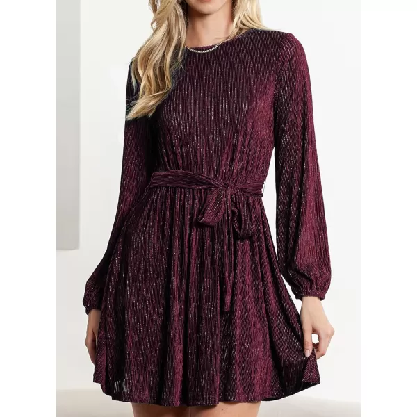 Happy Sailed Women's Velvet Cocktail Dress Fall Fashion Lantern Sleeve High Waist A-Line Skater Party Dresses with Belt