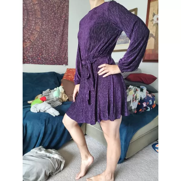 Happy Sailed Women's Velvet Cocktail Dress Fall Fashion Lantern Sleeve High Waist A-Line Skater Party Dresses with Belt