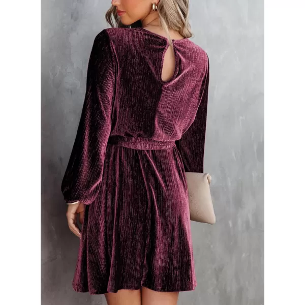 Happy Sailed Women's Velvet Cocktail Dress Fall Fashion Lantern Sleeve High Waist A-Line Skater Party Dresses with Belt