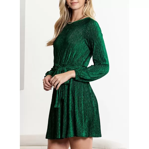 Happy Sailed Women's Velvet Cocktail Dress Fall Fashion Lantern Sleeve High Waist A-Line Skater Party Dresses with Belt