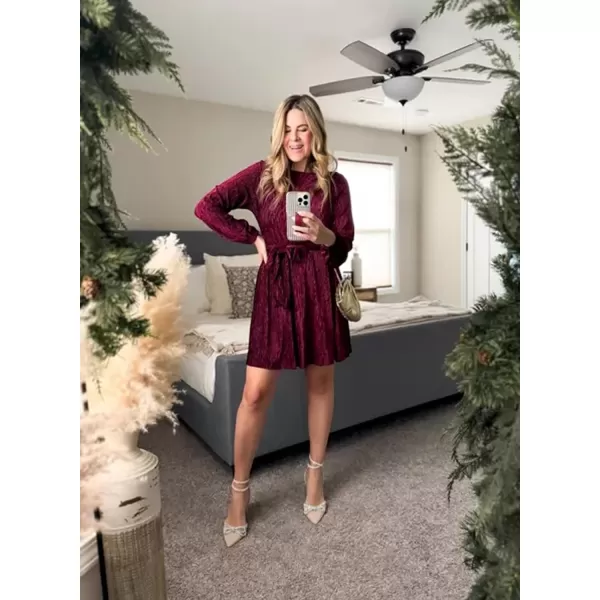 Happy Sailed Women's Velvet Cocktail Dress Fall Fashion Lantern Sleeve High Waist A-Line Skater Party Dresses with Belt