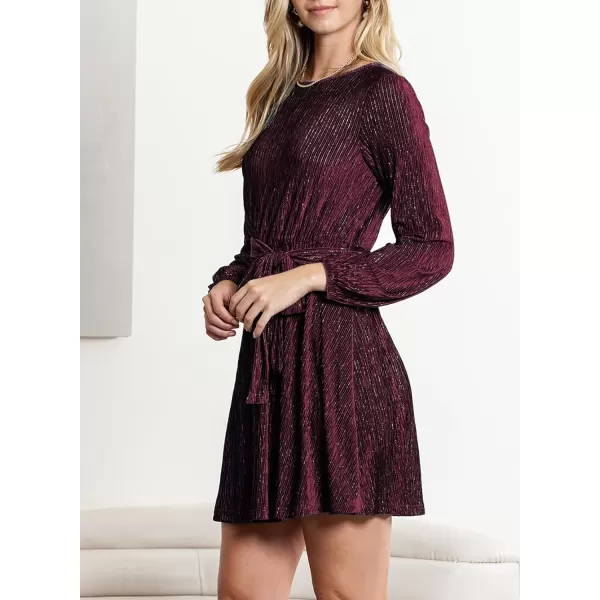 Happy Sailed Women's Velvet Cocktail Dress Fall Fashion Lantern Sleeve High Waist A-Line Skater Party Dresses with Belt
