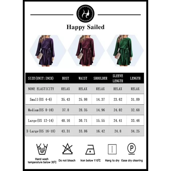 Happy Sailed Women's Velvet Cocktail Dress Fall Fashion Lantern Sleeve High Waist A-Line Skater Party Dresses with Belt