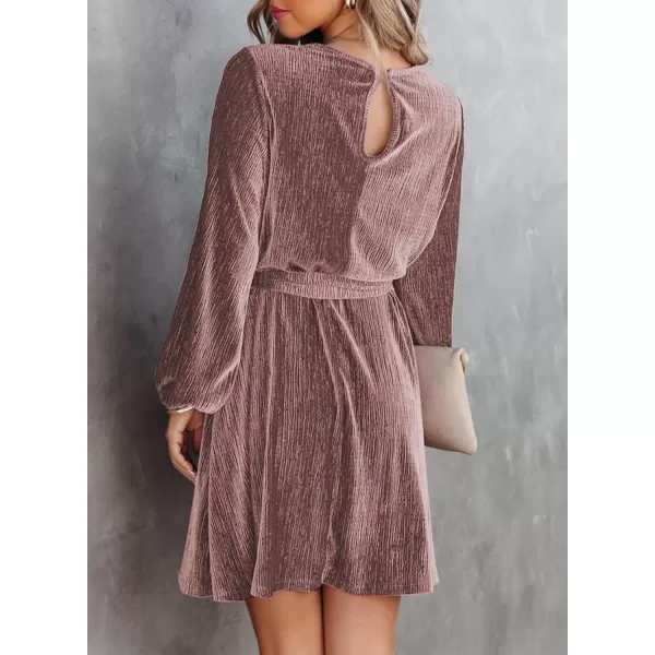 Happy Sailed Women's Velvet Cocktail Dress Fall Fashion Lantern Sleeve High Waist A-Line Skater Party Dresses with Belt