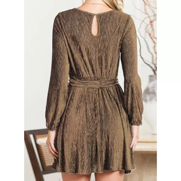 Happy Sailed Women's Velvet Cocktail Dress Fall Fashion Lantern Sleeve High Waist A-Line Skater Party Dresses with Belt