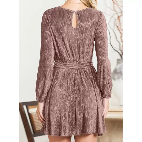 Happy Sailed Women's Velvet Cocktail Dress Fall Fashion Lantern Sleeve High Waist A-Line Skater Party Dresses with Belt