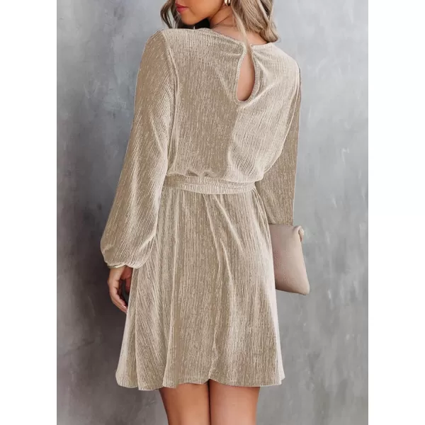 Happy Sailed Women's Velvet Cocktail Dress Fall Fashion Lantern Sleeve High Waist A-Line Skater Party Dresses with Belt