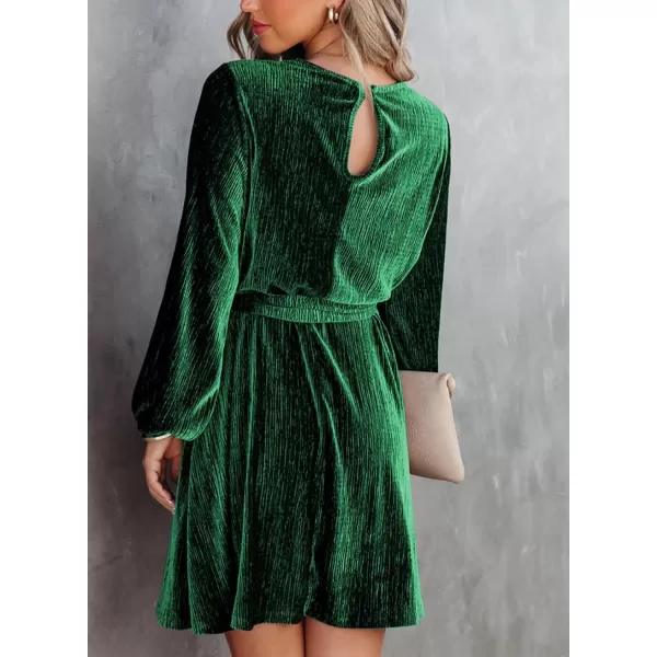 Happy Sailed Women's Velvet Cocktail Dress Fall Fashion Lantern Sleeve High Waist A-Line Skater Party Dresses with Belt