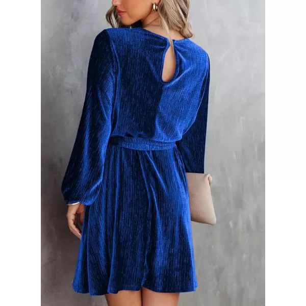 Happy Sailed Women's Velvet Cocktail Dress Fall Fashion Lantern Sleeve High Waist A-Line Skater Party Dresses with Belt