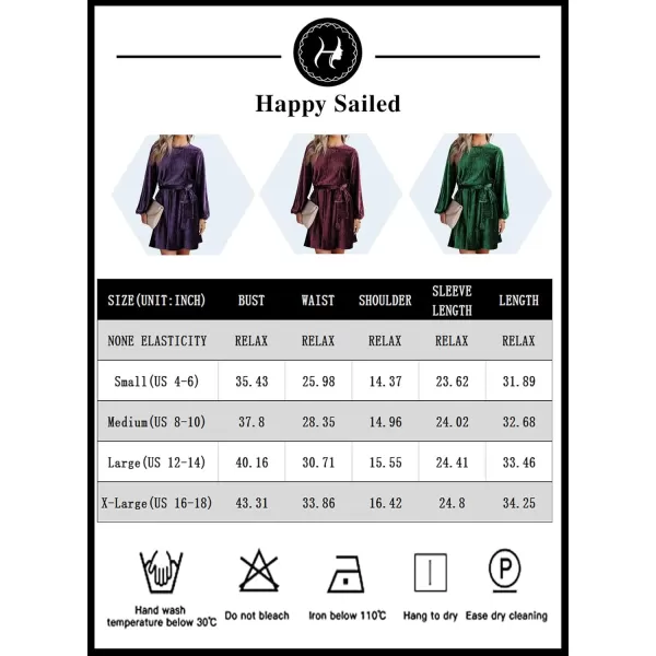 Happy Sailed Women's Velvet Cocktail Dress Fall Fashion Lantern Sleeve High Waist A-Line Skater Party Dresses with Belt