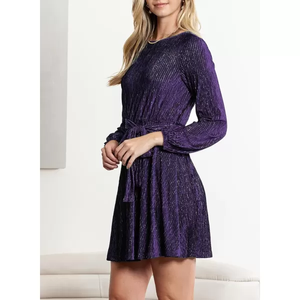 Happy Sailed Women's Velvet Cocktail Dress Fall Fashion Lantern Sleeve High Waist A-Line Skater Party Dresses with Belt