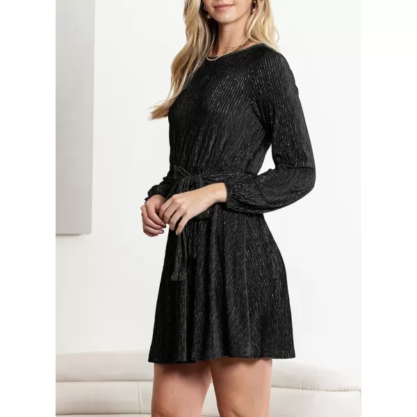 Happy Sailed Women's Velvet Cocktail Dress Fall Fashion Lantern Sleeve High Waist A-Line Skater Party Dresses with Belt
