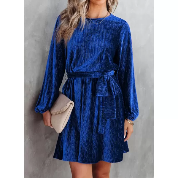 Happy Sailed Women's Velvet Cocktail Dress Fall Fashion Lantern Sleeve High Waist A-Line Skater Party Dresses with Belt