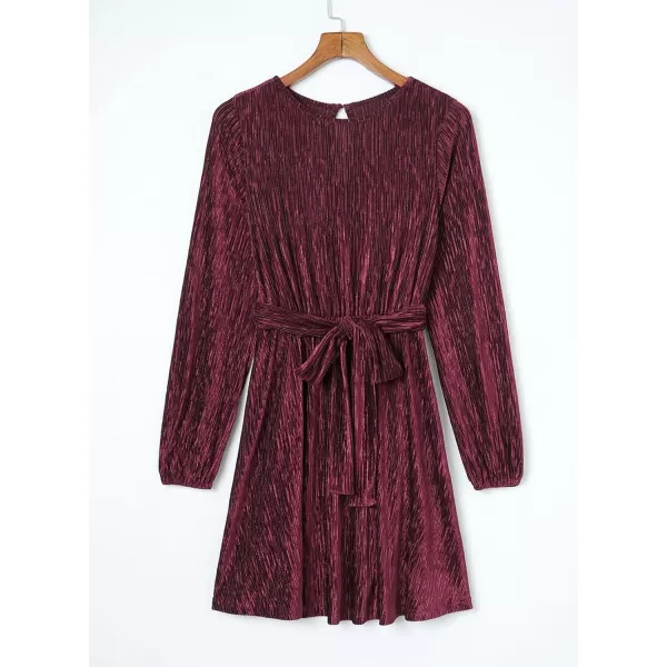 Happy Sailed Women's Velvet Cocktail Dress Fall Fashion Lantern Sleeve High Waist A-Line Skater Party Dresses with Belt