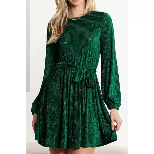 Happy Sailed Women's Velvet Cocktail Dress Fall Fashion Lantern Sleeve High Waist A-Line Skater Party Dresses with Belt