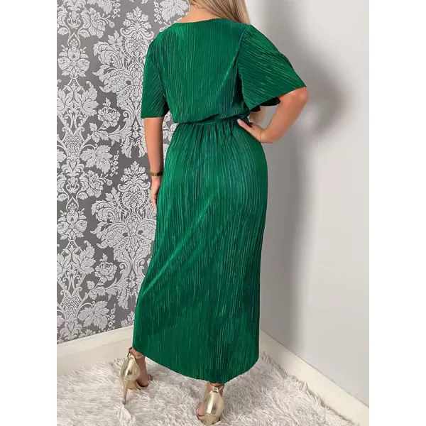 Happy Sailed Women's Wrap V Neck Midi Dress Formal Short Sleeve Pleated Cocktail Party Dresses with Belt