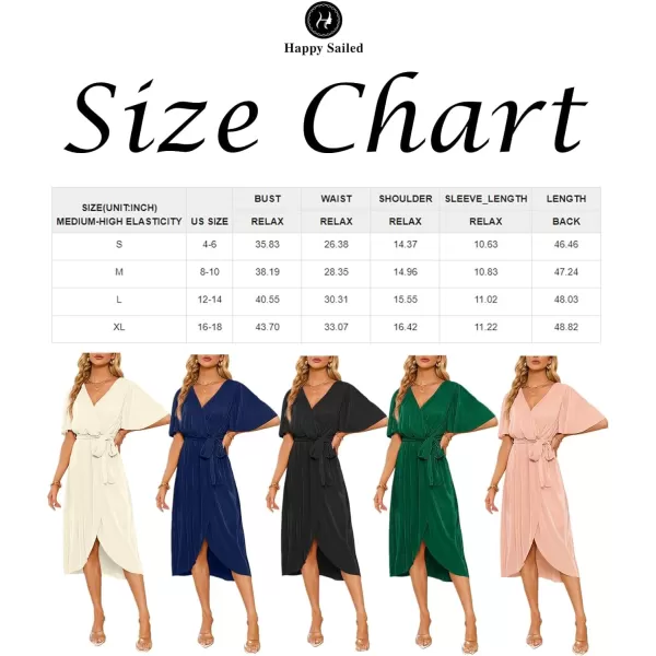 Happy Sailed Women's Wrap V Neck Midi Dress Formal Short Sleeve Pleated Cocktail Party Dresses with Belt
