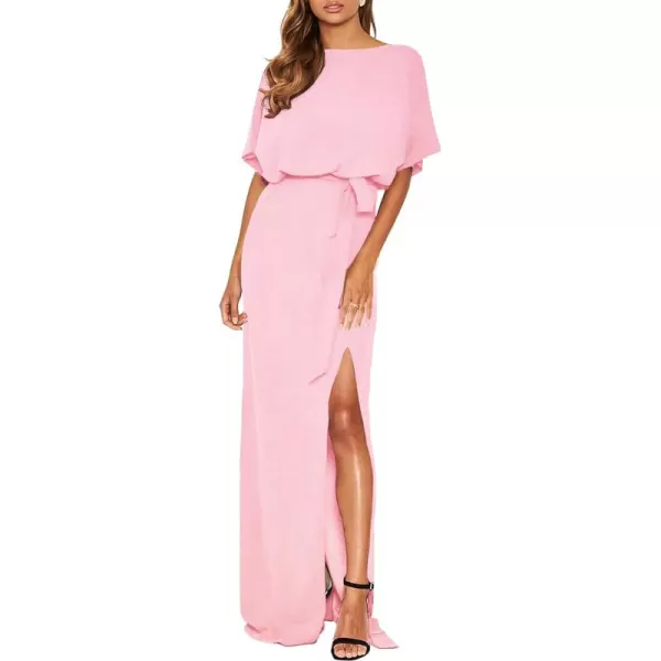 Happy Sailed Womens Formal Dress Batwing Sleeve Waist Belted High Slit Long Maxi Cocktail Party Dresses Evening Gown