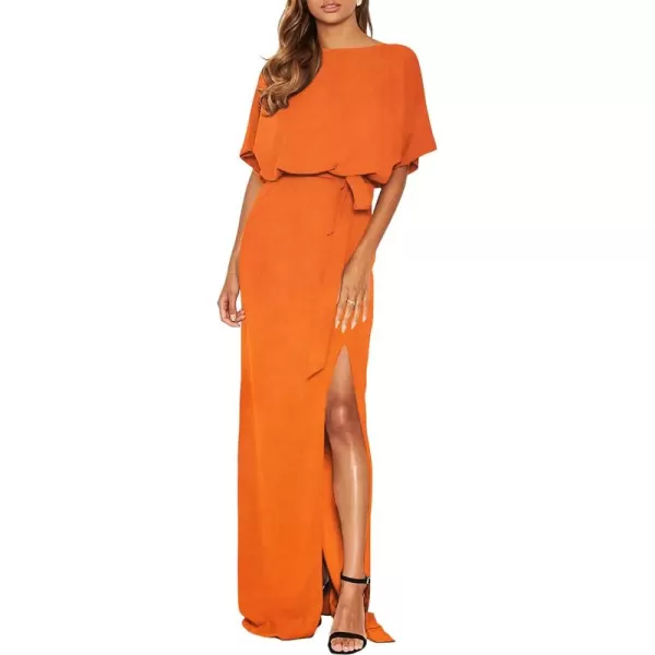 Happy Sailed Womens Formal Dress Batwing Sleeve Waist Belted High Slit Long Maxi Cocktail Party Dresses Evening Gown