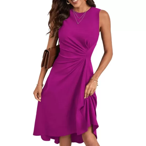 Happy Sailed Women's Formal Midi Dresses Summer Sleeveless Ruched Waist Flowy A Line High Low Cocktail Party Dress