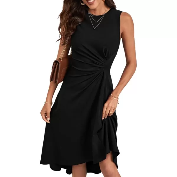 Happy Sailed Women's Formal Midi Dresses Summer Sleeveless Ruched Waist Flowy A Line High Low Cocktail Party Dress