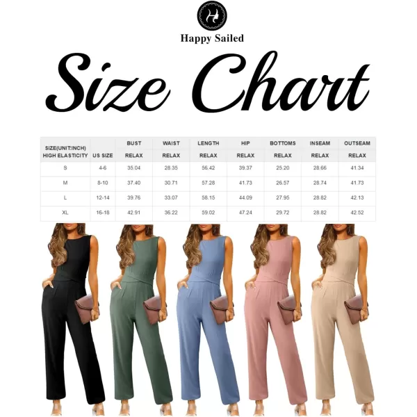 Happy Sailed Jumpsuits for Women Sleeveless Crewneck Cross Waist Wide Leg Long Pants Romper Dressy Business Casual Outfits