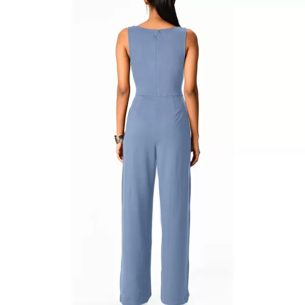 Happy Sailed Jumpsuits for Women Sleeveless Crewneck Cross Waist Wide Leg Long Pants Romper Dressy Business Casual Outfits