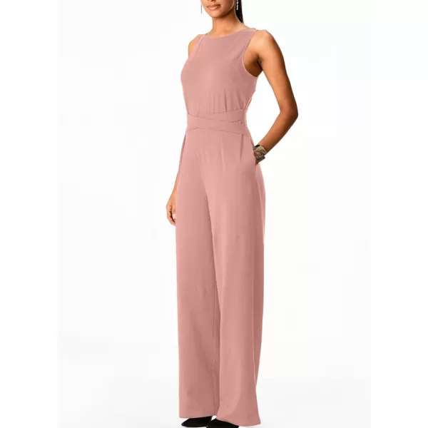 Happy Sailed Jumpsuits for Women Sleeveless Crewneck Cross Waist Wide Leg Long Pants Romper Dressy Business Casual Outfits