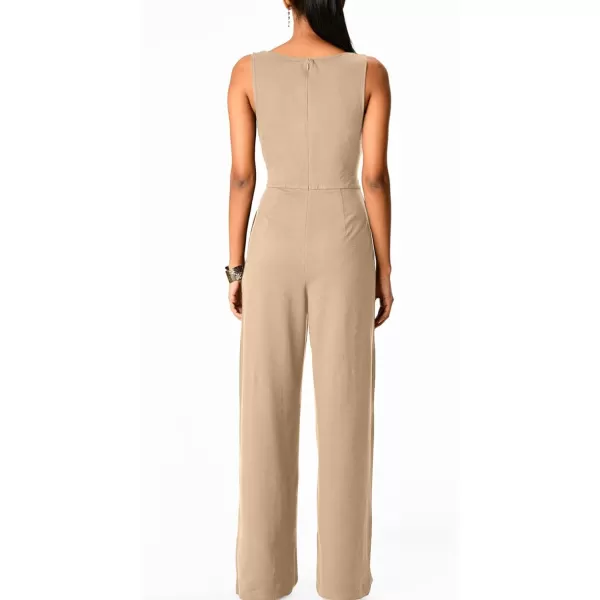 Happy Sailed Jumpsuits for Women Sleeveless Crewneck Cross Waist Wide Leg Long Pants Romper Dressy Business Casual Outfits