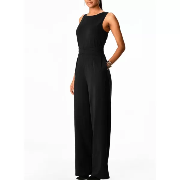 Happy Sailed Jumpsuits for Women Sleeveless Crewneck Cross Waist Wide Leg Long Pants Romper Dressy Business Casual Outfits