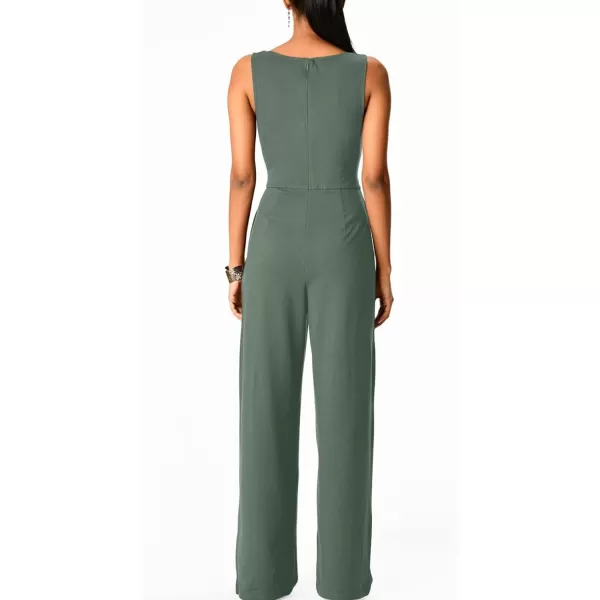 Happy Sailed Jumpsuits for Women Sleeveless Crewneck Cross Waist Wide Leg Long Pants Romper Dressy Business Casual Outfits