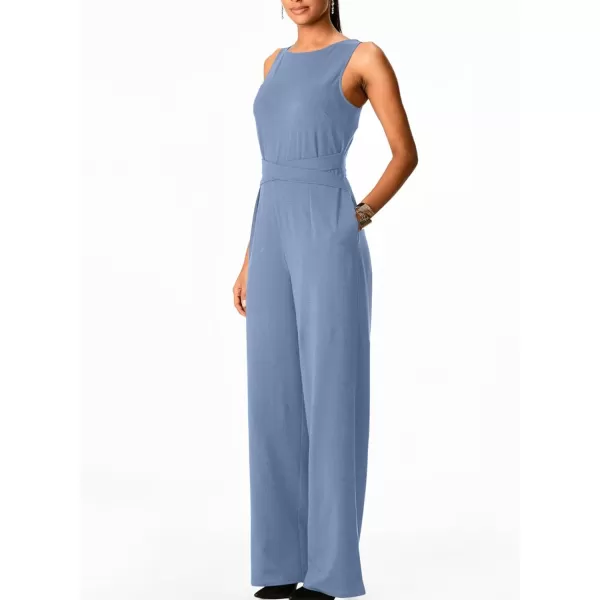 Happy Sailed Jumpsuits for Women Sleeveless Crewneck Cross Waist Wide Leg Long Pants Romper Dressy Business Casual Outfits