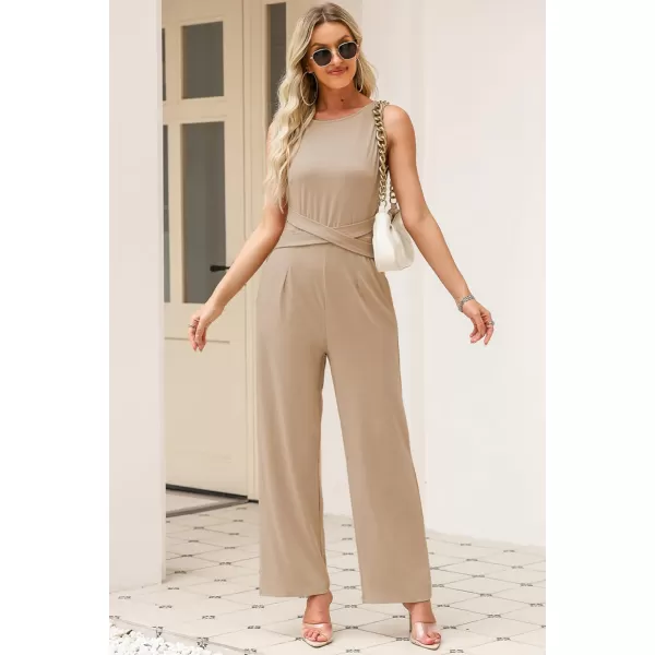 Happy Sailed Jumpsuits for Women Sleeveless Crewneck Cross Waist Wide Leg Long Pants Romper Dressy Business Casual Outfits