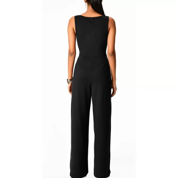 Happy Sailed Jumpsuits for Women Sleeveless Crewneck Cross Waist Wide Leg Long Pants Romper Dressy Business Casual Outfits